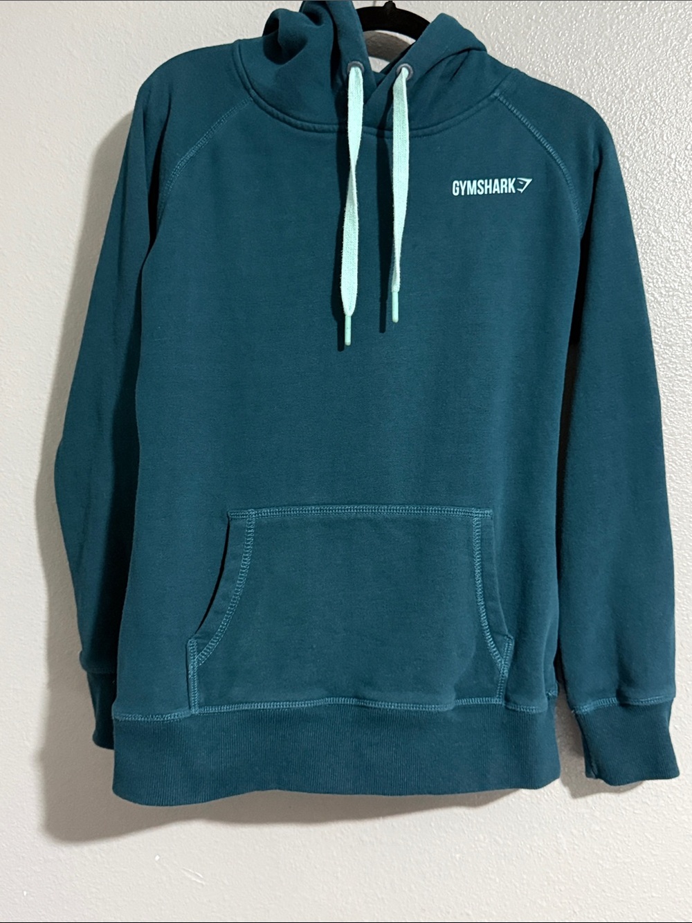 Gymshark Teal Crewneck Hoodie with Mint Drawstrings